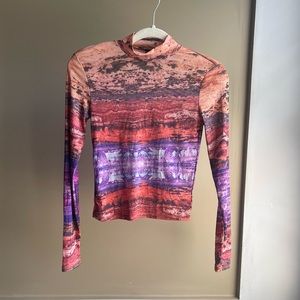 Forever 21 Mesh Colorful Long Sleeve Shirt Small